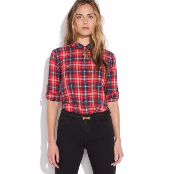 Madewell Red Plaid Hollyberry Button Down Shirt - Picture 2 of 6